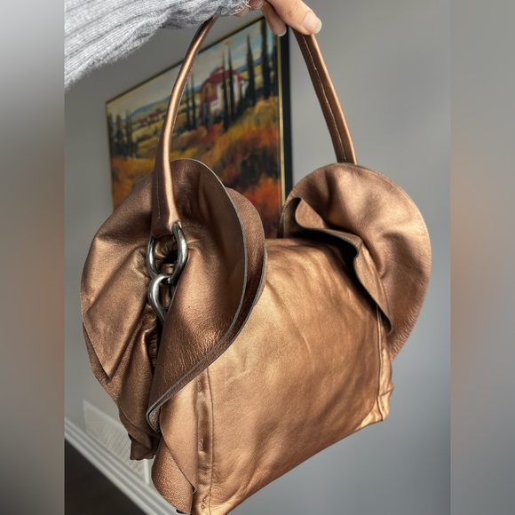 Vintage Prada Nappa Leather Shoulder Bag Ruffle Accents - Picture 5 of 16